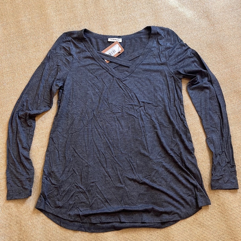 NWT Charcoal Crisscross Long Sleeve Top